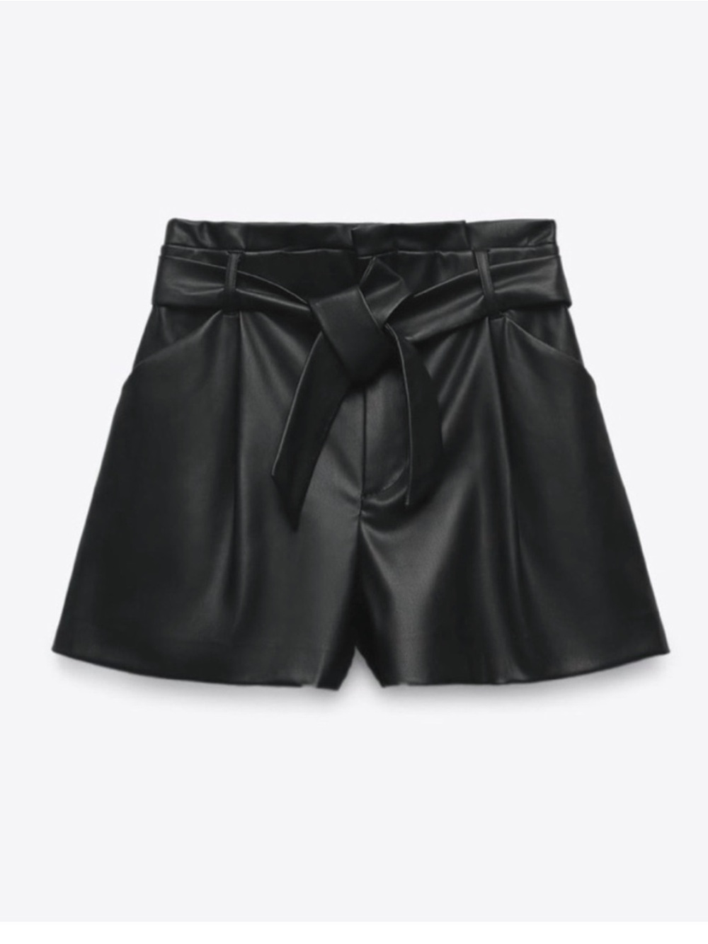 Zara-High-Waist Tie-Belt Faux Leather Shorts